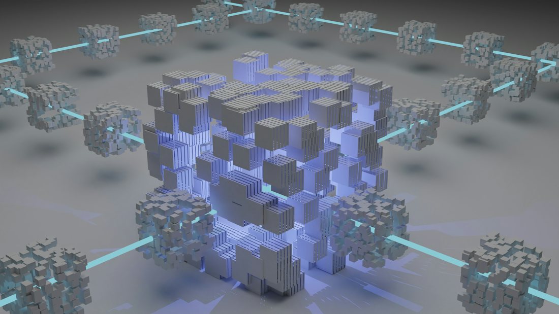 Abstract network of connected nodes representing a blockchain