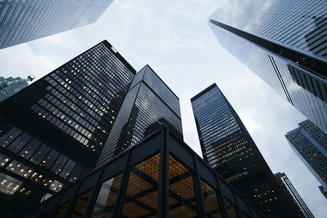 A modern bank building under a clear sky